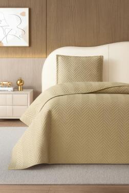 Malta Tek Kişilik Lüks Kadife 180x240 cm Yatak Örtüsü Bej - Çeyiz Diyarı