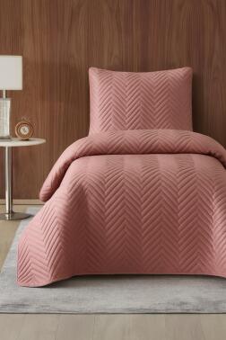 Malta Tek Kişilik Lüks Kadife 180x240 cm Yatak Örtüsü Gül Kurusu - Çeyiz Diyarı