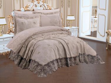 Manavgat 6 Parça Şönil Nakışlı Pike Takımı Bej - Çeyiz Diyarı