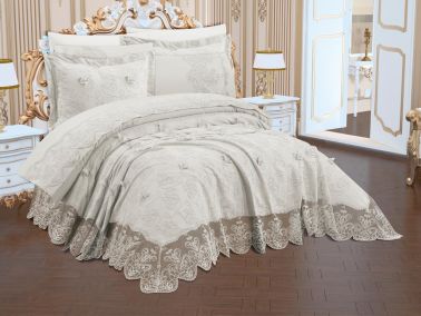 Manavgat 6 Parça Şönil Nakışlı Pike Takımı Krem - Çeyiz Diyarı