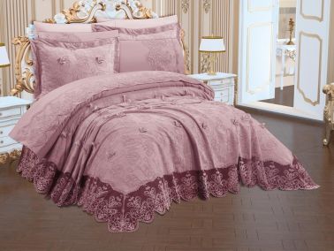 Manavgat 6 Parça Şönil Nakışlı Pike Takımı Pudra - Çeyiz Diyarı