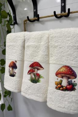 Mantar Baskılı 3lü Mutfak Havlu Takımı 30x50 Cm - Çeyiz Diyarı (1)