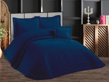 Maraş Çift Kişilik Kadife Yatak Örtüsü Lacivert - Çeyiz Diyarı