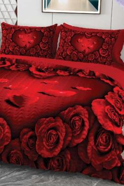 Marce Mikro Saten 3D Dijital Baskılı Dört Mevsim Çift Kişilik Nevresim Takımı - Çeyiz Diyarı