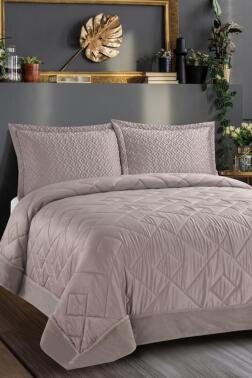 Maria İpek Saten Çift Kişilik Yatak Örtüsü Bej - Çeyiz Diyarı