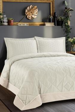 Maria İpek Saten Çift Kişilik Yatak Örtüsü Krem - Çeyiz Diyarı