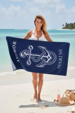 Marine %100 Pamuk 75x150 cm Plaj Havlusu Lacivert - Çeyiz Diyarı