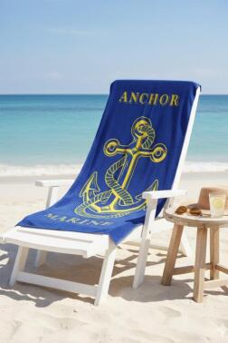 Marine %100 Pamuk 75x150 cm Plaj Havlusu Mavi - Çeyiz Diyarı