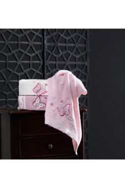Mariposa Bukle 3D Nakışlı 3'lü El Yüz Havlu Seti - Çeyiz Diyarı