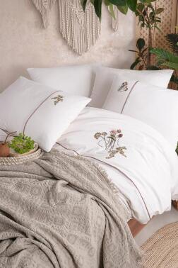 Mayda 6 Parça %100 Pamuk Çift Kişilik Nevresim Takımı Vizon - Çeyiz Diyarı