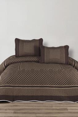 Melina Baskılı Kapitoneli Çift Kişilik Yatak Örtüsü Kahve - Çeyiz Diyarı