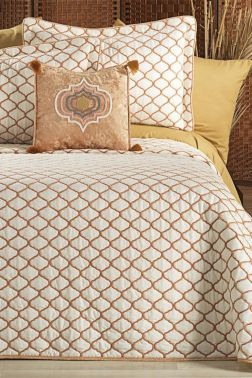 Melodie Çift Kişilik Yatak Örtüsü 4 Parça Krem Altın - Çeyiz Diyarı