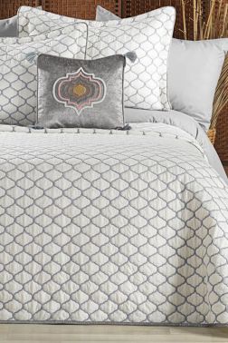 Melodie Çift Kişilik Yatak Örtüsü 4 Parça Krem Gri - Çeyiz Diyarı