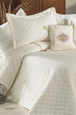 Melodie Çift Kişilik Yatak Örtüsü 4 Parça Krem Krem - Çeyiz Diyarı