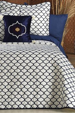 Melodie Çift Kişilik Yatak Örtüsü 4 Parça Krem Mavi - Çeyiz Diyarı