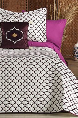 Melodie Çift Kişilik Yatak Örtüsü 4 Parça Krem Mürdüm - Çeyiz Diyarı