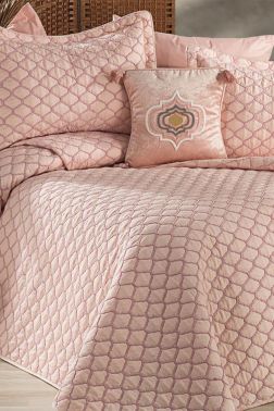 Melodie Çift Kişilik Yatak Örtüsü 4 Parça Pudra - Çeyiz Diyarı