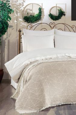 Meltem Çift Kişilik Pike Takımı Bej - Çeyiz Diyarı