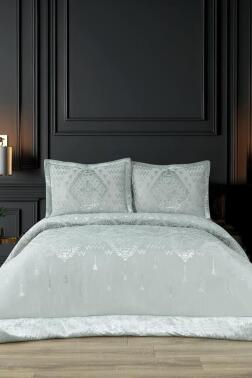 Mercan Elyaf Dolgulu Çift Kişilik 250x255 Cm Yatak Örtüsü Adaçayı - Çeyiz Diyarı