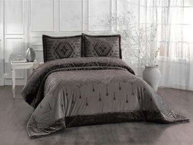 Mercan Elyaf Dolgulu Çift Kişilik 250x255 Cm Yatak Örtüsü Antrasit - Çeyiz Diyarı