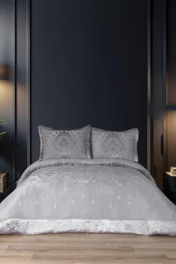 Mercan Elyaf Dolgulu Çift Kişilik 250x255 Cm Yatak Örtüsü Gri - Çeyiz Diyarı