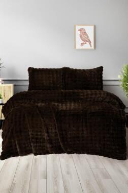 Merinos Diamond Buble Kürk Çift Kişilik Comforter Set Kahve - Çeyiz Diyarı