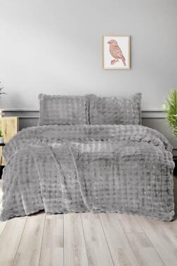 Merinos Diamond Buble Kürk Çift Kişilik Comforter Set Silver - Çeyiz Diyarı