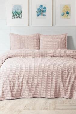 Merinos Twist Çift Kişilik Battaniye Seti Pudra - Çeyiz Diyarı