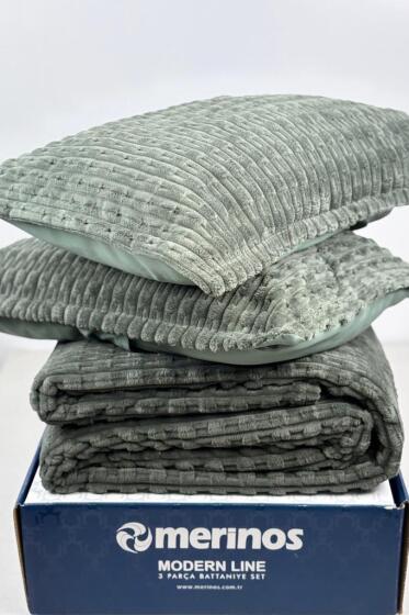 Merinos Twist Tek Kişilik Battaniye Seti Yeşil - Çeyiz Diyarı (1)
