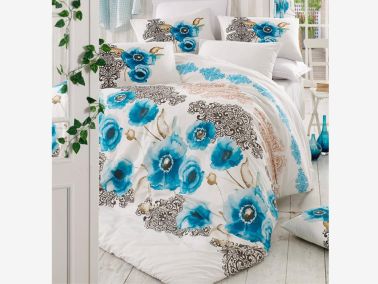 Merve %100 Pamuk Çift Kişilik Nevresim Takımı Turkuaz - Çeyiz Diyarı