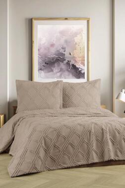 Mila Çift Kişilik Şönil Desenli 240x260 cm Pike Takımı Bej - Çeyiz Diyarı