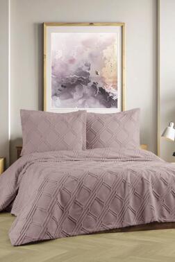 Mila Çift Kişilik Şönil Desenli 240x260 cm Pike Takımı Lila - Çeyiz Diyarı