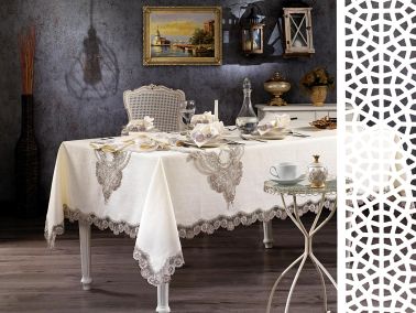 Minel Masa Örtüsü 26 Parça Gri - Çeyiz Diyarı