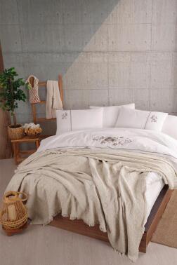 Mira 6 Parça %100 Pamuk Çift Kişilik Nevresim Takımı Vizon - Çeyiz Diyarı