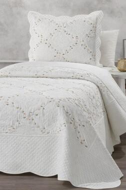 Mirela Nakışlı %100 Pamuk Tek Kişilik Yatak Örtüsü V1 - Çeyiz Diyarı