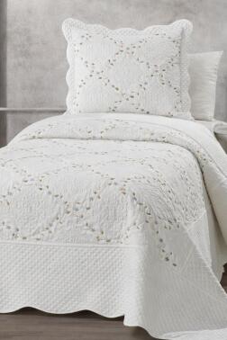 Mirela Nakışlı %100 Pamuk Tek Kişilik Yatak Örtüsü V2 - Çeyiz Diyarı