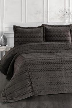 Mısra Elyaf Dolgulu Çift Kişilik 250x255 Cm Yatak Örtüsü Antrasit - Çeyiz Diyarı