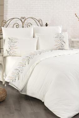 Montana Pamuk Saten Nakışlı 6 Parça Nevresim Takımı Krem - Çeyiz Diyarı