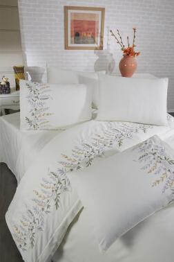 Montana Pamuk Saten Nakışlı 6 Parça Nevresim Takımı Krem - Çeyiz Diyarı (1)