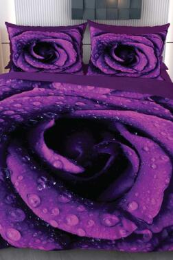 Mor Gül Mikro Saten 3D Dijital Baskılı Çift Kişilik Nevresim Takımı - Çeyiz Diyarı