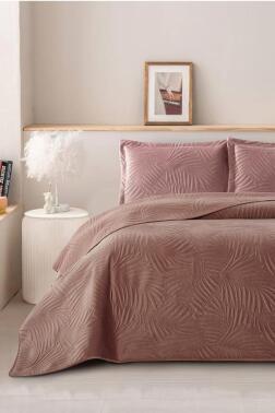 Münih Çift Kişilik Lüks Kadife 240x260 cm Yatak Örtüsü Gül Kurusu - Çeyiz Diyarı