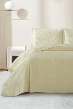 Münih Çift Kişilik Lüks Kadife 240x260 cm Yatak Örtüsü Krem - Çeyiz Diyarı