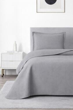 Münih Tek Kişilik Lüks Kadife 180x240 cm Yatak Örtüsü Gri - Çeyiz Diyarı