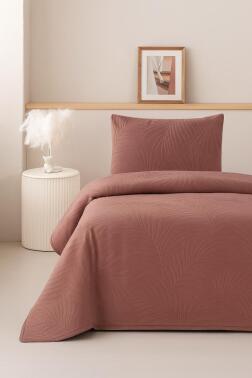 Münih Tek Kişilik Lüks Kadife 180x240 cm Yatak Örtüsü Gül Kurusu - Çeyiz Diyarı