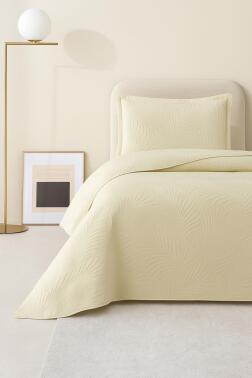 Münih Tek Kişilik Lüks Kadife 180x240 cm Yatak Örtüsü Krem - Çeyiz Diyarı