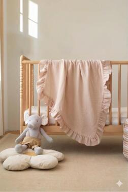 Müslin Piliseli Bebek Battaniyesi 90x100 Cm Bej - Çeyiz Diyarı