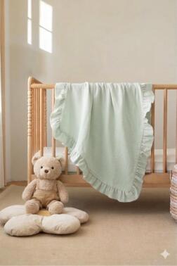 Müslin Piliseli Bebek Battaniyesi 90x100 Cm Mint - Çeyiz Diyarı