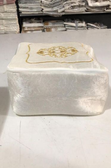 Nakışlı Kadife Fermuarlı Sünger 3lü Hurç Krem - Çeyiz Diyarı (1)
