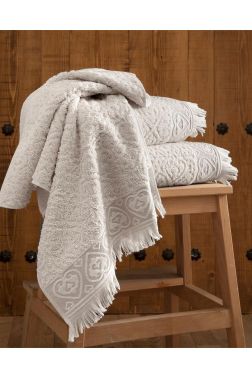 Natural Bukle Jakarlı Kalp Desen 3lü El Yüz Havlu Seti - Çeyiz Diyarı