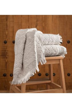 Natural Bukle Jakarlı Yıldız Desen 3lü Banyo Havlu Seti - Çeyiz Diyarı